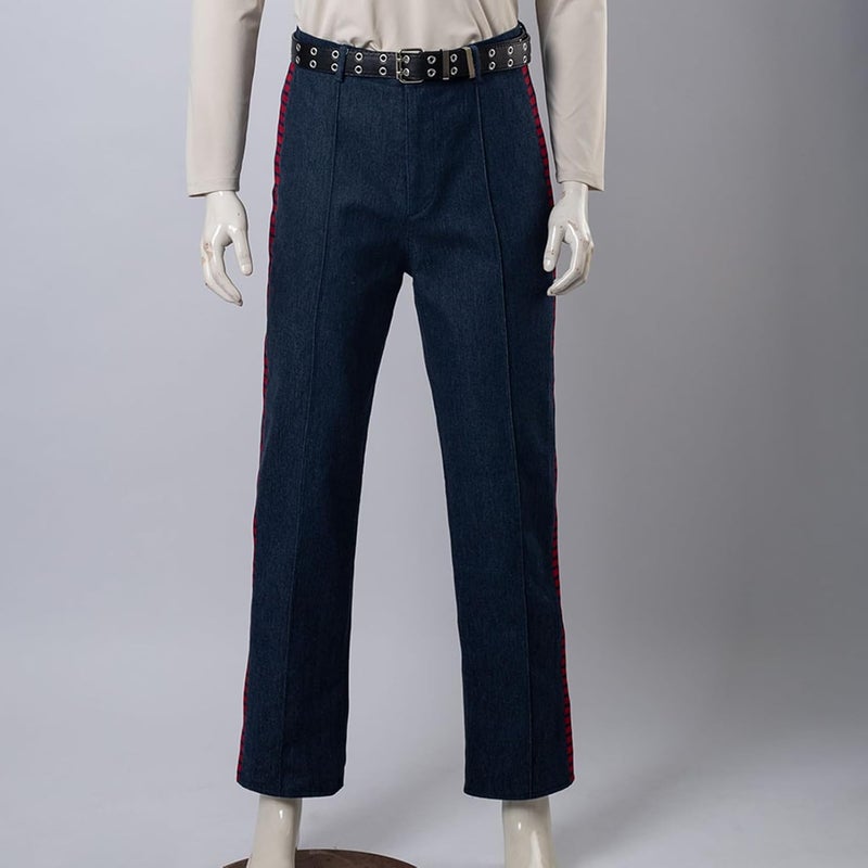 CosFantasy Mens Red Striped Pants Halloween Costume Straight Cut Jeans Light Weight - Image 2